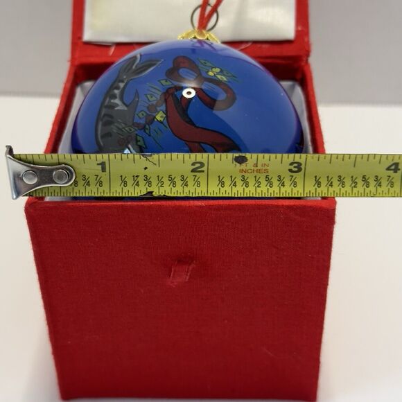 Glass Painted Christmas Ornament, Saint Augustine Florida Dolphin Holiday w/Box - Picture 9 of 10